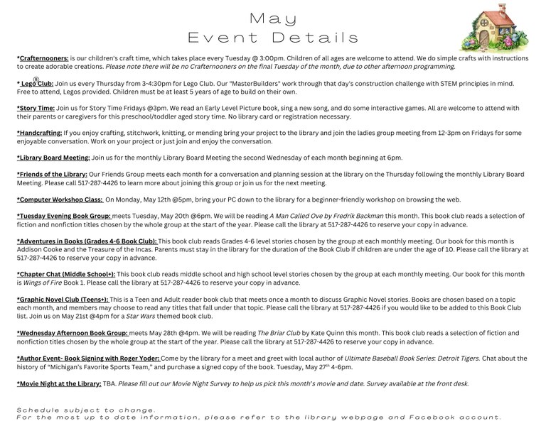May Calendar of Events Details