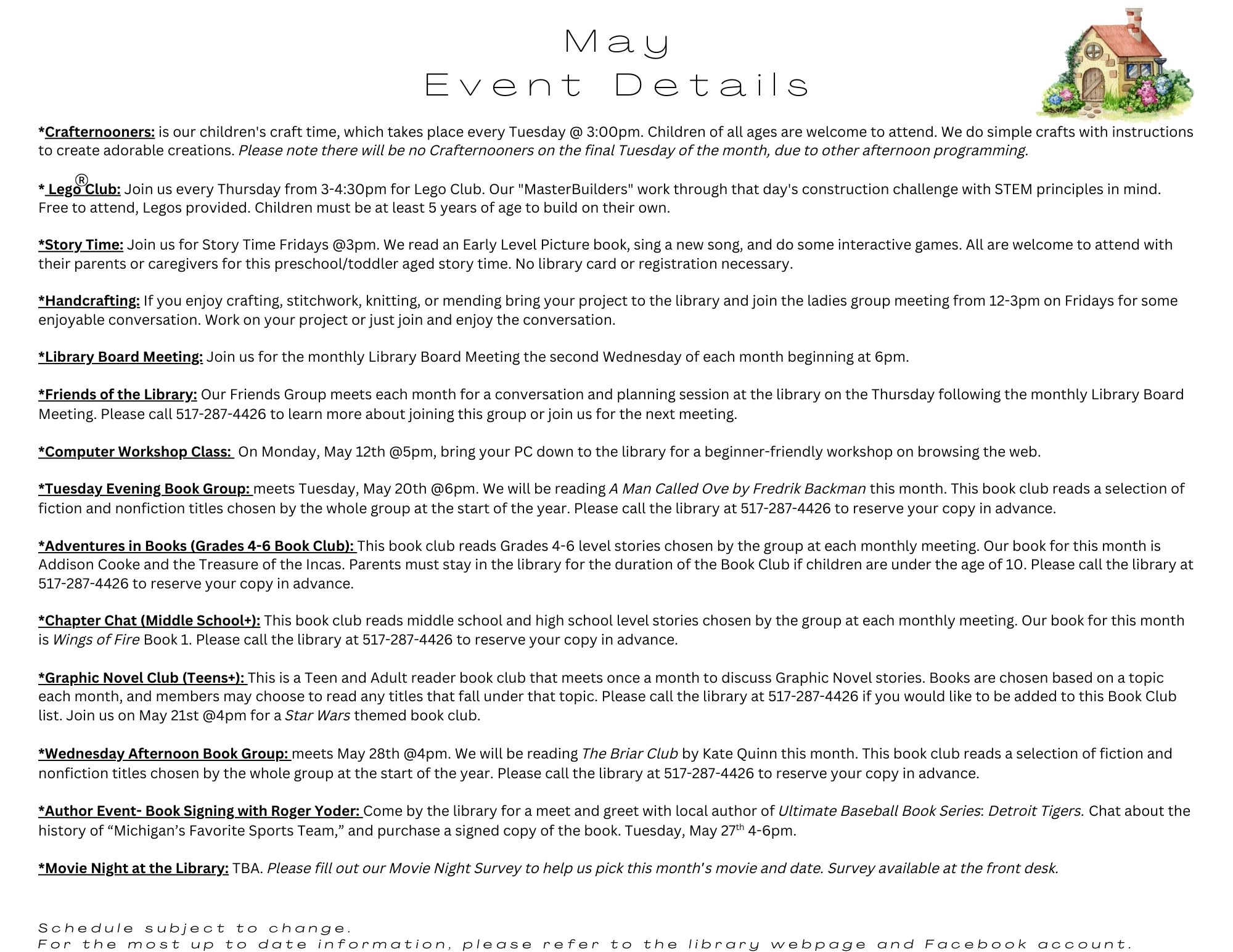 May Calendar of Events Details