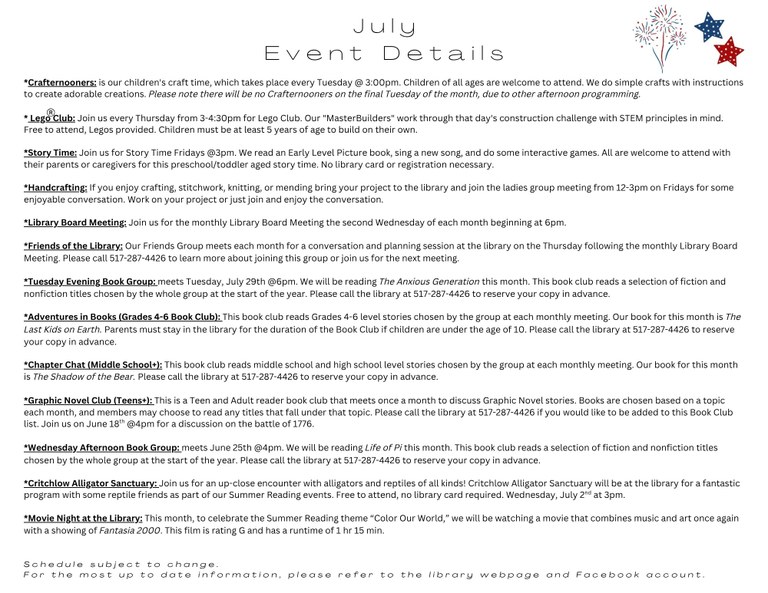 July Calendar part 2