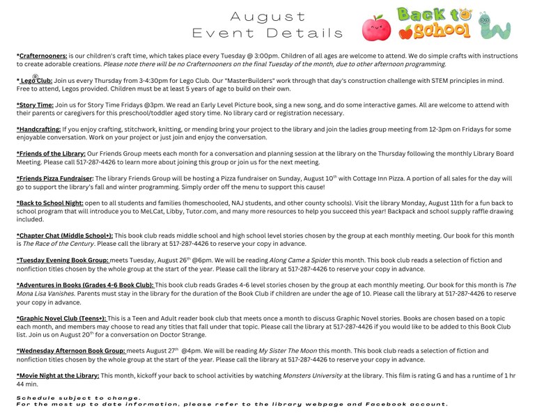August Event Details