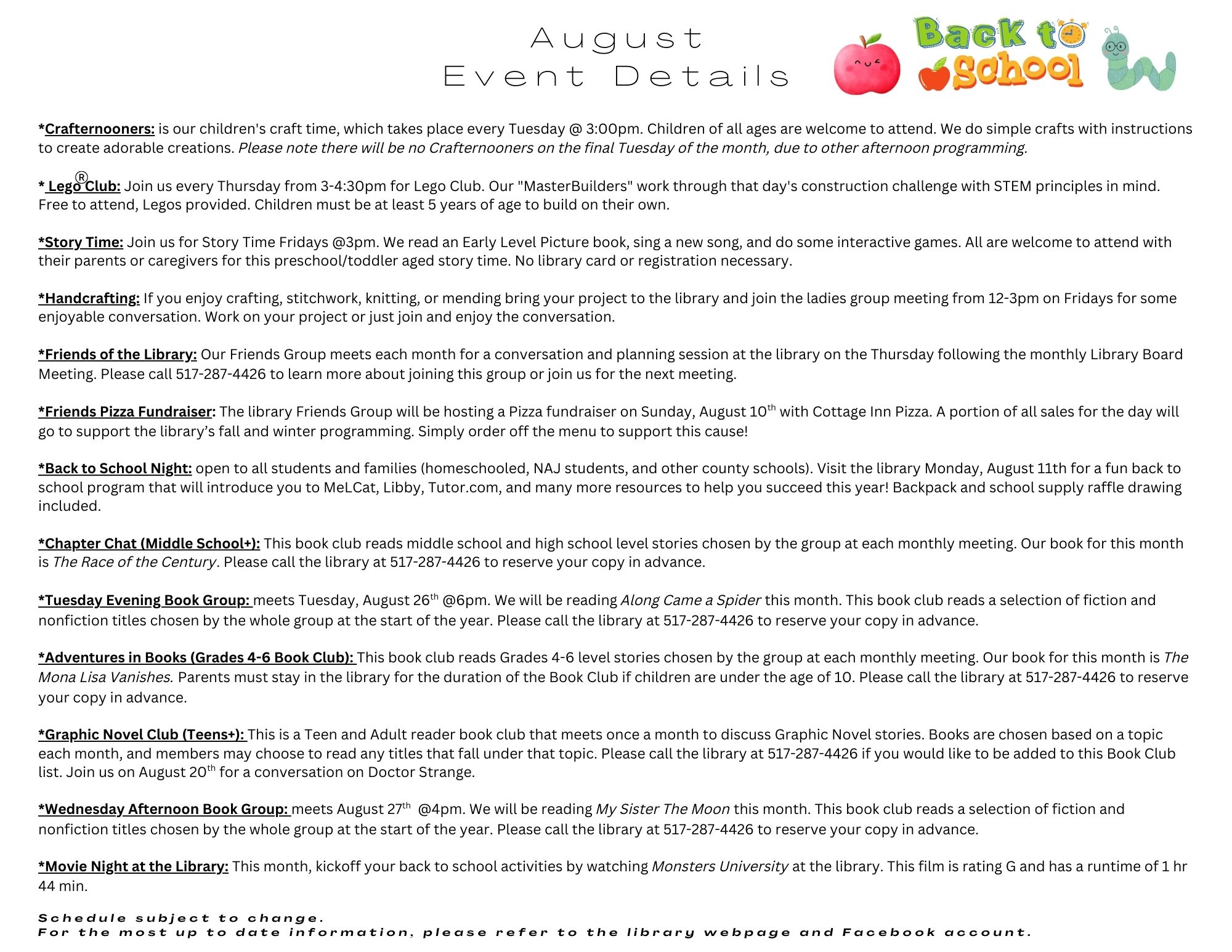 August Event Details