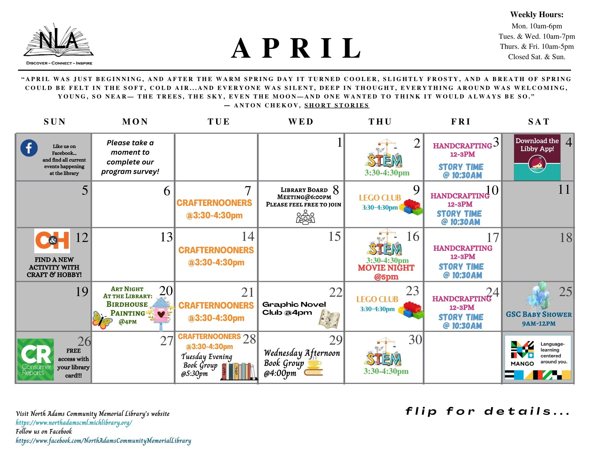 April Event Calendar (page 1 of 2)