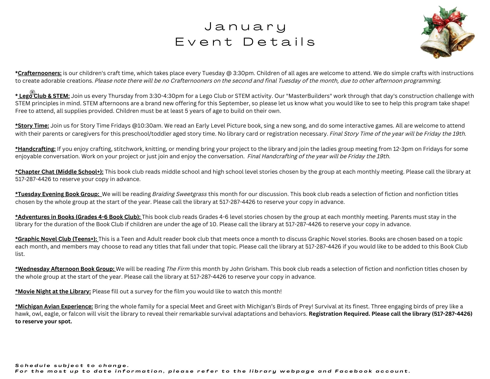 January Events at the Library (reverse)