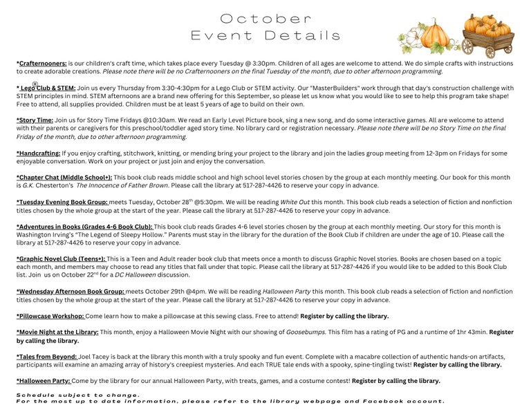 October Events Calendar October Events Calendar