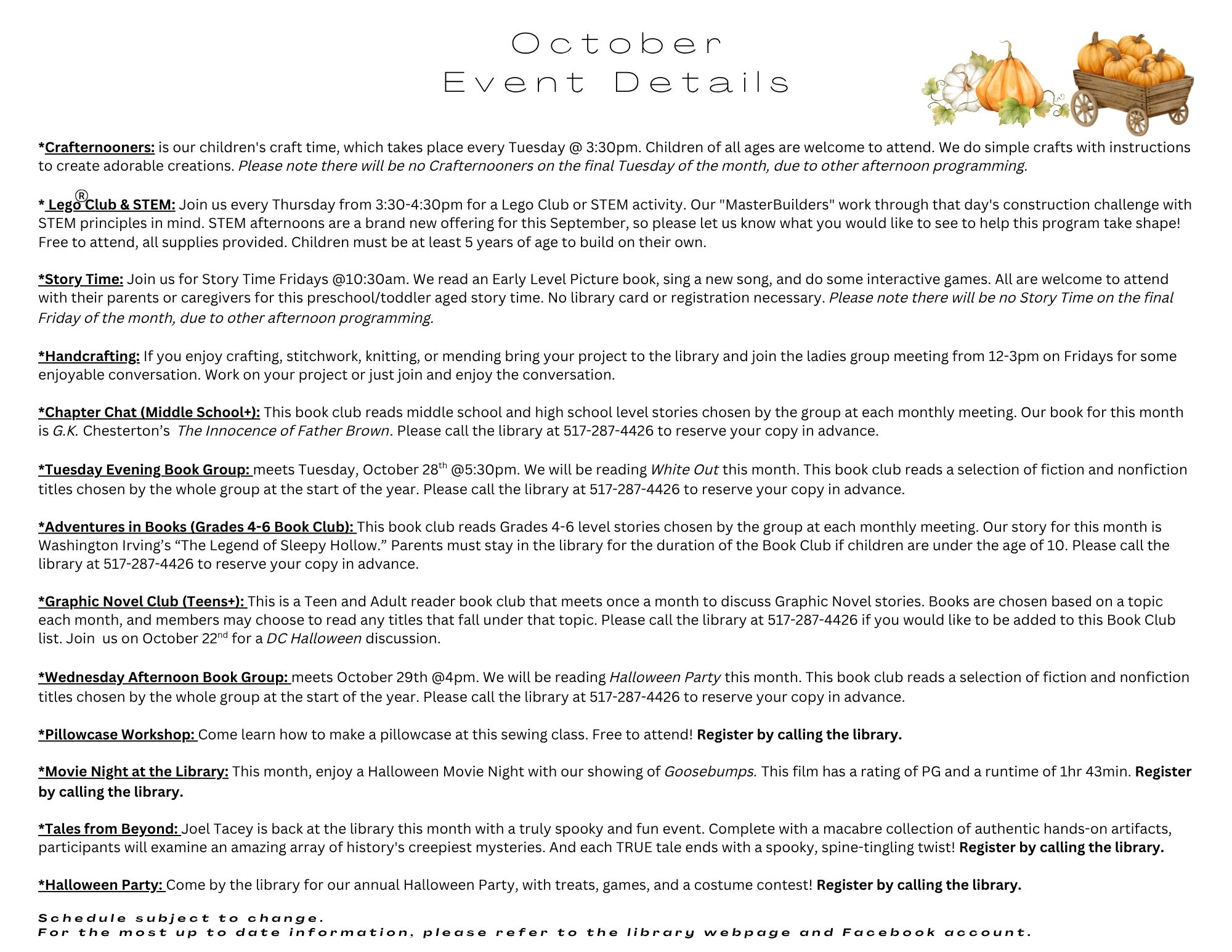 October Events Calendar
