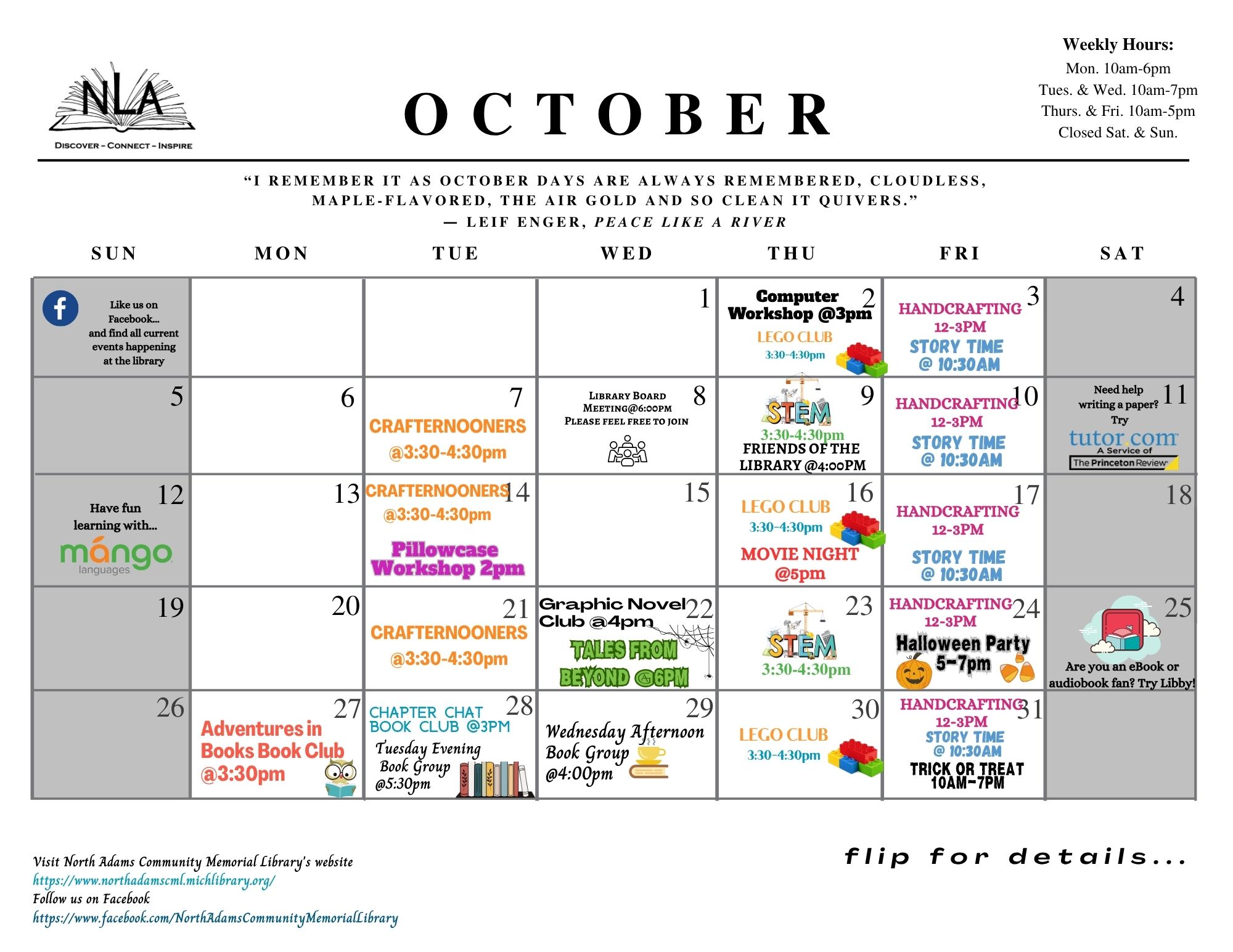 October Events Calendar