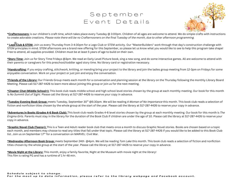 September Event Details