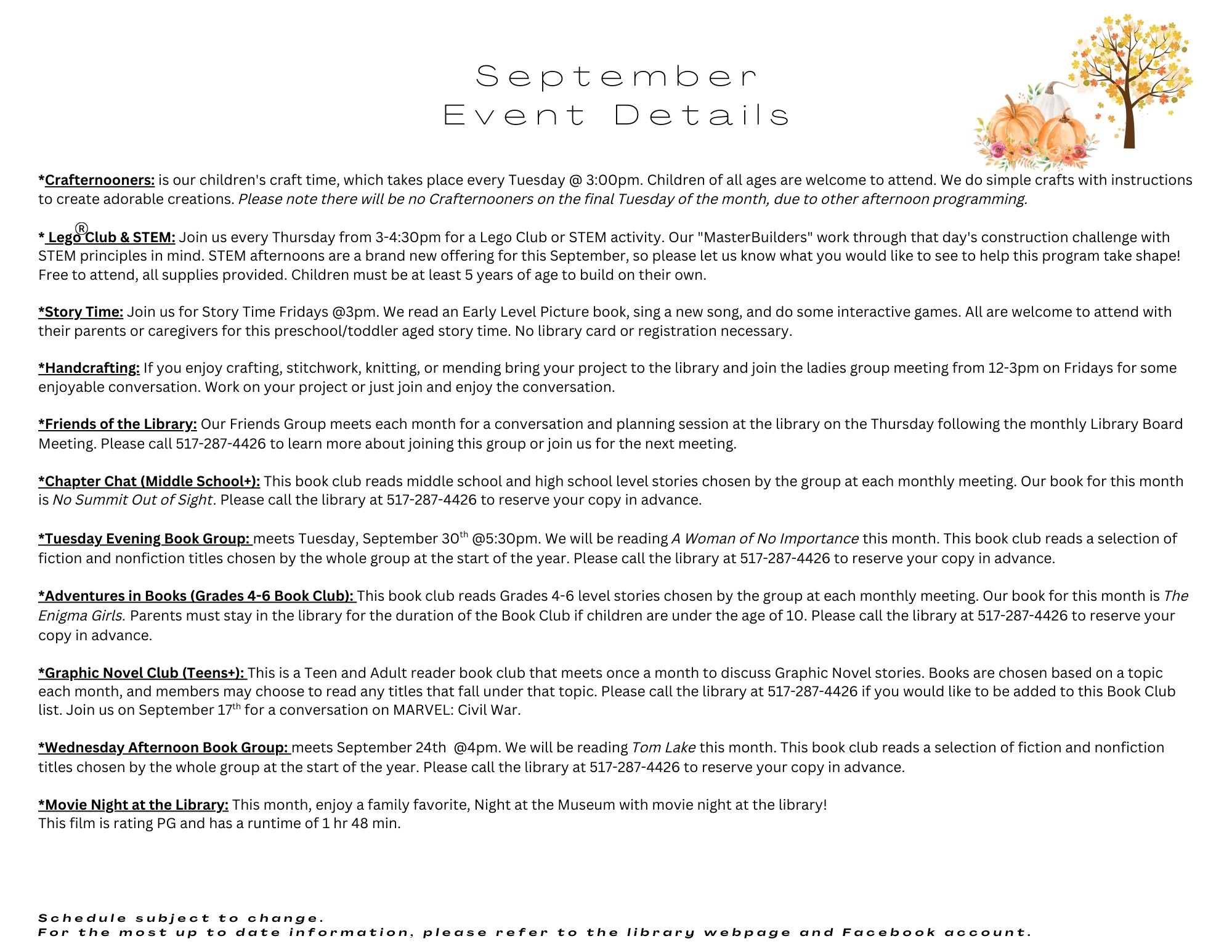 September Event Details